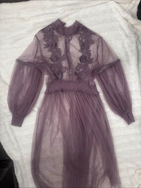 Sheer Floral Lace Midi Dress in Dusty Plum
